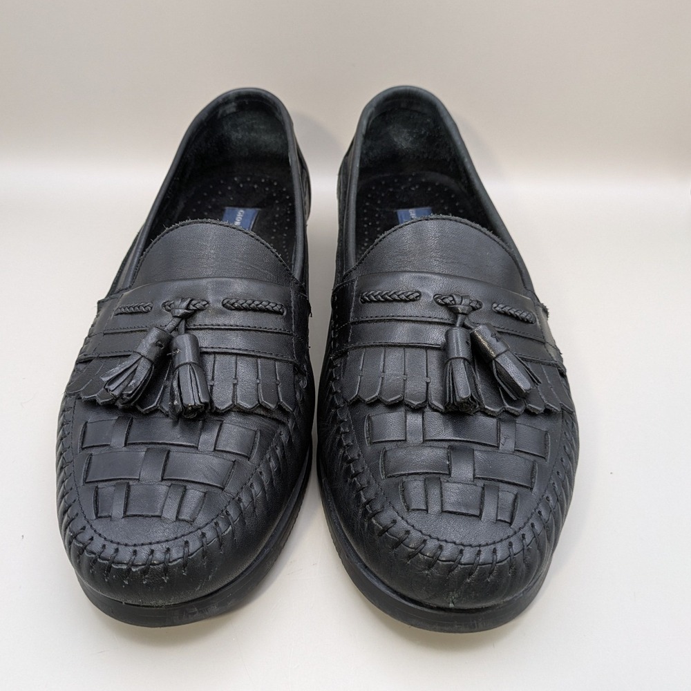 Vintage Giorgio Brutini Antigua Black Leather Woven Kiltie Tassel Loafer Men 11M